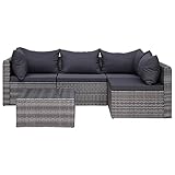 vidaXL Garten Sofgarnitur mit Polstern Kissen 5-TLG. Gartensofa Gartenmöbel Lounge Set Gartenset Sitzgruppe Sitzgarnitur Gartengarnitur Poly Rattan Grau