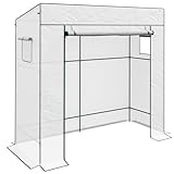 Outsunny Wandgartenhaus Anlehngewächshaus mit 1 Rolltür, verstärkter PE-Plane, 2 Fenstern, ABM. 196L x 77l x 197/178H cm weiß