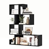 COSTWAY Bücherregal mit 4 Ebenen, Raumteiler Regal, Treppenregal, Standregal, freistehend, Stufenregal aus Holz, für Wohnzimmer, Schlafzimmer, Büro, 80 x 22 x 100 cm (Schwarz)
