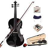Bonnlo Violinenset in 4/4-Größe für Anfänger/Erwachsene/Kinder, Geige mit Etui, Bogensehne, Gefederte Schulterstütze, Kolophonium, Schwarz