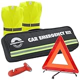 Auto Notfall Kit mit Warndreieck Warnweste und Notfallhammer, Sicherheitsdreieck und Sicherheitsweste fensterbrecher und Sicherheits gurtschneider fürs Auto, Bus, PKW, LKW 4 im 1-Set mit Tragetasche