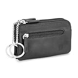 LEDEROW - XXL Schlüsseletui Leder Schwarz Damen und Herren [3 separate Fächer] Reißverschluss - Schlüsseltasche Schlüsselmäppchen groß echtleder für Schlüssel Autoschlüssel (Schwarz)