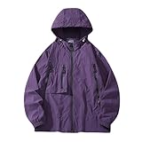 RKaixuni Leichte Sonnenschutzjacke für Herren, mit Reißverschluss, Kapuzenpullover, Outdoor, Wandern, Angeln, athletisch, Sport, Sommer, Herbst, violett, XXL