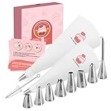 Laviva Premium Spritzbeutel Set (12-teilig) - 35-40cm Baumwolle Spritztüte mit Tüllen aus Edelstahl zum Dekorieren von Cupcakes und Torten, spülmaschinenfest und wiederverwendbar, mit Geschenkbox