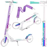 RAVEN Scooter Roller Tretroller Kickscooter für Kinder Erwachsene |klappbar | höhenverstellbar | Tragegurt | Klingel | Flaschenhalter (Celia White mit Handbremse, 200mm)