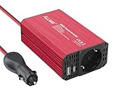 ALLWEI 300W Wechselrichter 12V auf 230V Spannungswandler, Stromwandler mit Typ-C & USB Anschluss, Inverter 12V 220V, Auto Steckdose für Auto, Laden von Handys, Laptops und Anderen Geräten(Rot)