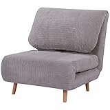 HOMCOM 2-in-1 Schlafsofa Schlafsessel Verstellbar Klappmatratze Gästebett im Cord-Optik, für Schlafzimmer, Wohnzimmer Hellgrau 82 x 89 x 83 cm