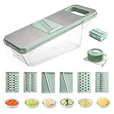 7 in 1 Edelstahl Mandoline Gemüsehobel & Küchenreibe – Gurkenhobel für dünne Scheiben, Reibe für Gemüse & Vegetable Chopper | Profi Gemüseschneider mit Schnell-Schneide-Technik – Ideal für Salat