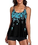wihnsinop Tankini Damen Bauchweg Bademode Set Freizeit Badeanzug Tankinis Zweiteiler Sets Sommer Elegant Badeanzüge für Damen Oberteil mit Badeshorts