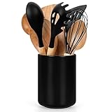 Winter Shore Großer Utensilienhalter Küche - Küchenhelfer Aufbewahrung aus Keramik - Aufbewahrung Küchenutensilien - Besteck Organizer Stehend aus Porzellan - Küchenutensilienhalter Schwarz für Theke