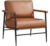 Yaheetech Gepolsterter Sessel mit Armlehnen, Loungesessel mit Metallrahmen, Fernsehsessel aus Kunstleder, für Wohnzimmer/Schlafzimmer, Braun