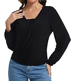 Sosolism Damen Stillshirt mit drapierter Taille Stilloberteil,Schwarz,L