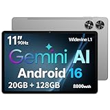 Tablet 11 Zoll mit Hülle, Android 16 System mit Gemini AI, 20GB RAM + 128GB ROM (erweiterbar auf 1TB), 90Hz Display, Unisoc T7250 Octa Core, 13MP + 8MP Kamera, Face ID, Widevine L1, 8800mAh, GPS
