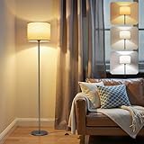 AmazeFun LED Stehlampe Dimmbar, 156cm Stehlampe Wohnzimmer mit Beigen Leinen-Lampenschirm & Fußschalter, Moderne Stehlampen mit E27 Birne 3 Farbtemperatur für Wohnzimmer Schlafzimmer Büro