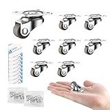 8 Stück 12MM Kleine Möbelrollen Lenkrollen, 360 Grad Mini Räder Lenkrollen, Möbelrollen Schwerlast,Transportrollen Universalrad Rollenmit Schrauben, Lenkrollen mit Kugellager für Kleine Möbel