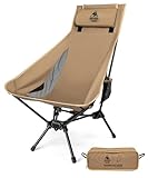 OneTigris TIGERBLADE Campingstuhl Hochlehner faltbar 170 kg, Klappstuhl Camping leicht Dreiecksrahmen, Angelstuhl klappbar mit 2 Seitentaschen, Faltstuhl Ultraleicht für Outdoor, Wandern(Kojote Braun)