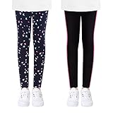 L&K-II 2er Pack Kinder Leggings Mädchen Tanzhosen Baby Leggings Turnhosen Baumwolle Schmetterling Seitlicher Farbbalken 4539-C-146/152