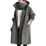Generisch Damen Leichte Jacke mit Kapuze Dünn Wintermantel Atmungsaktive Übergangsjacke Casual Trenchcoat Bequeme Winterjacke Kapuzenmantel Oversized Winterparka Allwetter Windjacke für Frauen