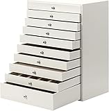 Schmuckschatulle Schmuckkästchen 10 Schichten Schmuckschatulle Organizer Case Mit Großer Kapazität Pu-ledergriff Aufbewahrungsbox Schublade Typ Schmuckaufbewahrung, Blanc, 29 * 20.5 * 40.5cm