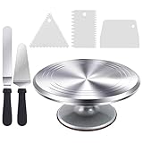 Tortenplatte Drehbar, Ohuhu Drehteller Torte 30 cm, Aluminiumlegierung Torten Drehteller Drehbare Tortenplatte Set mit 2 Winkelpaletten und 3 Teigschaber, Tolles Geschenk zum Frauen