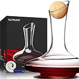 NUTRIUPS Wein Dekanter Weinkaraffe Rotwein 1,8L Wein-Dekantiergefäß Bleifreies Glasdekanter Wein Dekanter aus Kristallglas Rotwein Dekantierer (mit Kostenloser Reinigungsbürste und Stopfen)