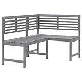 Homgoday Garten-Eckbank Grau 140 cm Massivholz Akazie Gartenmöbel Balkonmöbel Terrassenmöbel Terrassenmöbel für Garten Terrasse Balkon