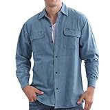Generisch Kurzärmeliges Hemd Herren Männer Langarm Winter Lässige Jeanshemden Top Blusenhemden Kord Hemd Herren (Light Blue, L)