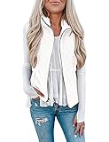 Raphin Herbstjacken Damen Teddy-Fleece Warm Mode Ärmellose Weste Damen Einfarbig Reißverschluss Lose Kunstpelz Mantel Damen(Weiß,S)