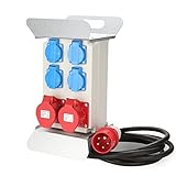 Vigevee Baustromverteiler, 2x CEE 16A 400V + 4x 230V Schuko IP44 5-polig mit 2,5 m Stromversorgungskabel mit Sicherheitsklappdeckel Kabel für Baustellen