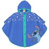 PERLETTI Stitch Kinder Regenponcho Wasserdicht Blau mit Sterren - Außerirdische Regen Cape Kleine Mädchen Jungen Kindergarten - Regenjacke 3 4 5 6 Jahre mit Kapuze und Knöpfe - Regenmantel Unisex