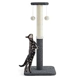 Lesure Indoor Kratzstamm groß Katzen – 93 cm Kratzsäule für Katzen mit Plattform aus strapazierfähiger Teppichstoff, Kratzbaum Grosse Katzen stabil mit Sisal und hängendem Ball, dunkelgrau