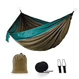 Hiseng Hängematte Einzel/Doppel, Dark-Serie Hängematten mit Tragetasche, Tragbar Leichtgewichtig Hammock, Outdoor Hängematte, für Garten, Balkon, Terrasse, Hängesessel Outdoor (Olivgrün 2,270x140cm)