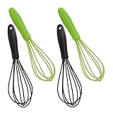 Veemoon 4 Stück Mini Silikon Schneebesen Edelstahl mit Antihaftbeschichtung Handlicher Ballon Rührbesen für Eier Sahne und Soßen Vielseitig zum Kochen Backen und Mixen Küche