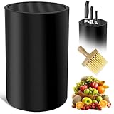 Messerblock ohne Messer - Moderner schwarzer Messerhalter mit Wellendesign, 20 Schlitze, abnehmbar für einfache Reinigung, inklusive Holzbürste und Aufbewahrungsbox