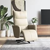 Makastle Moderner Relaxsessel, Polstersessel mit Verstellbarer Rückenlehne und Fußteil, 360° Drehbarer Sitz Sessel Lesesessel für Wohnzimmer Schlafzimmer, Creme Kunstleder