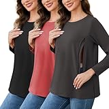 Love2Mi 3er Pack Damen Stillshirts mit Reißverschluss Lose Stillen Tshirt Umstandsmode Tops Schwangerschafts Stilltop