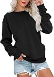 VIGVAN Damen Sweatshirt Pullover Elegant Basic Langarmshirt Rundhals Baumwolle Pulli Herbst Winter Casual Oberteile Langarm Tops (Schwarz-1, XXL)