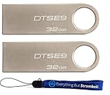 Kingston (TM) Digital DataTraveler SE9 32GB USB 2.0 (DTSE9H/32GB) 32GB (2 pack) Flash Drive Pen Drive - w/ (1) Everything But Stromboli (TM) Lanyard