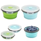 2 Stück faltbare Schüssel für Camping, 350 ml, tragbare Campingschüssel, faltbare Lebensmittelbehälter aus Silikon, Salatschüssel mit Deckel für Camping, Wandern