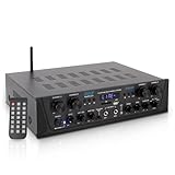 Pyle 500W- Bluetooth Verstärker, Mini Verstärker, Amplifier, Stereo Receiver- 4 Kanal AUX, FM- Radio, RCA- Subwoofer, USB, Mic- Eingang mit Echo, Audio Verstärker- Perfekt für Heimkino & Studio