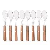 Uniturcky Espressolöffel, 8-teilig, Mini-Kaffee-Edelstahl-Löffel, Bistro-Löffel, kleine Löffel für Dessert, Tee, Vorspeisen, Dessertlöffel mit Holzgriff, 16 cm Besteck, Teekannen