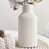 YADOBIG Pampasgras Vase, 20cm Blumenvase Keramik Vasen für Blumen, Weiß Blumenvase Boho Vase für Schlafzimmer Dekoration, Modernes Boho Skandinavische Deko Vasen, Weiß