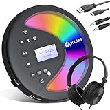 KLIM Discover Mit Kopfhörern + Tragbarer CD-Player Walkman mit langlebigem Akku + Radio FM + Kompatibler MP3-CD-Player + SD-Karte, FM-Transmitter, Bluetooth + Ideal für Autos + Portable CD Player