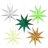 Vicloon 5 Stück Faltstern Weihnachten, 9 Zacken Faltsterne, 30cm Papier Stern Dekoration, Papiersterne zum Aufhängen für Weihnachtsdeko, Fensterdeko, Hochzeit, Geburtstag, Advent (Mischfarben1)