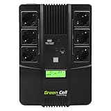 Green Cell® UPS USV Unterbrechungsfreie Stromversorgung 600VA (360W) mit Überspannungsschutz 230V Line-Interactive Spannungsregelung AVR USV-Anlage USB/RJ45 6X Schuko Ausgänge LCD Bildschirm
