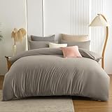 Soifox Bettwäsche 200x220 Taupe - aus Mikrofaser bügelfrei & knitterfrei Bettbezug 200 x 220 Set mit 80x80 cm Kissenbezug 2er Set Bettwasche mit Reißverschluss