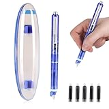 Einziehbarer Füllfederhalter,Schutzmethode Füllfederhalter,Set mit feiner Feder, 0.38mm Blue&black Ink Transparent Barrel,transparenter Schaft, inklusive 5 Tintenpatronen, zum Schreiben und fürs Büro