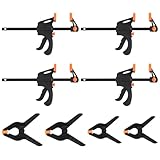 Einhandzwingen, 4 Stück 10,16cm Schraubzwingen Set mit 4 Stk Federzwinge Set(5cm & 7,6cm), Schnellspannzwinge Set mit Federklemmen, Klemmzwinge für Holzbearbeitung