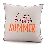 heimtexland ® Outdoor Deko Kissen 45x45 mit Füllung Garten Lounge Dekokissen wasserabweisend wetterfest Outdoorkissen Gartenkissen Bedruckt Typ906 Natur - Orange