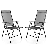 BigDean 2 Stück Gartenstühle dunkelgrau 120 kg belastbar - Balkonstühle Gartenstuhl - Klappstuhl mit 7-Fach Verstellbarer Rückenlehne - hochwertiger Campingstuhl für Balkon, Garten & Terrasse